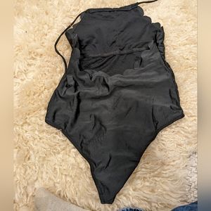 Black scalloped women's one piece swimsuit, size L, XL, never worn